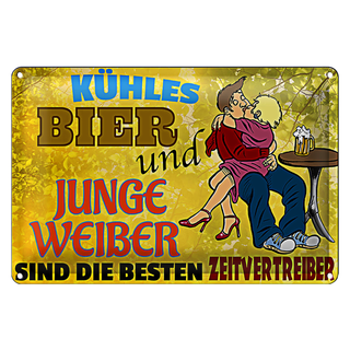 Blechschild 30x20cm kühles Bier und junge Weiber