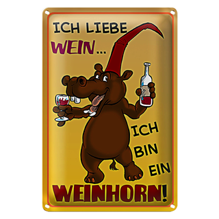 Blechschild 20x30cm liebe Wein bin ein Weinhorn