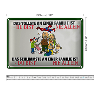 Blechschild Spruch 30x20cm Familie du bist nie allein