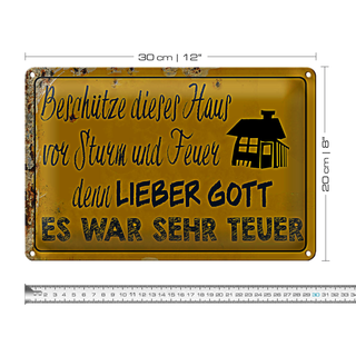 Blechschild Spruch 30x20cm beschütze Haus vor Sturm Feuer