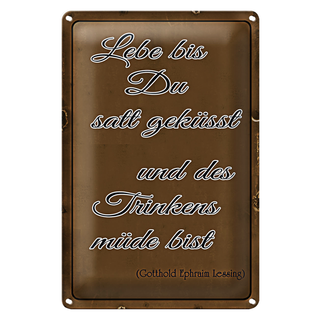 Blechschild Spruch 20x30cm lebe bis Du satt geküsst Trinken