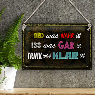 Blechschild Spruch 30x20cm red was wahr iss gar trink klar