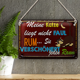 Blechschild Spruch 30x20cm meine Katze liegt nicht faul rum
