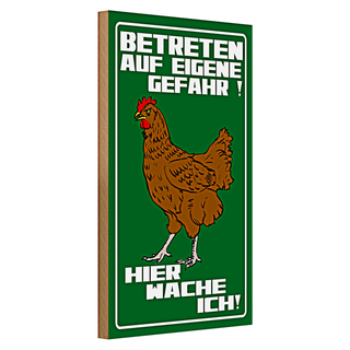 Holzschild Spruch Hinweis 20x30cm Betreten auf eigene Gefahr Hahn