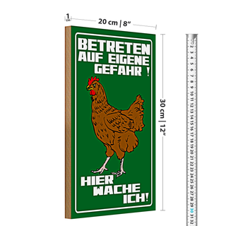 Holzschild Spruch Hinweis 20x30cm Betreten auf eigene Gefahr Hahn