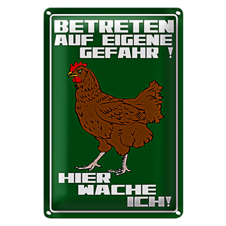 Blechschild Hinweis 20x30cm Betreten auf eigene Gefahr Hahn