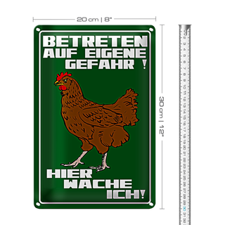 Blechschild Hinweis 20x30cm Betreten auf eigene Gefahr Hahn