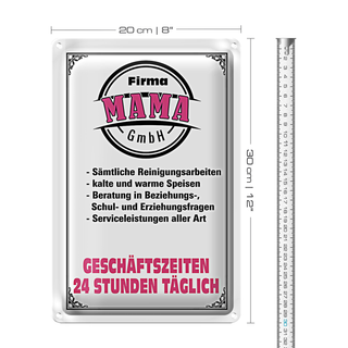 Blechschild Spruch 20x30cm Firma Mama GmbH 24 Stunden