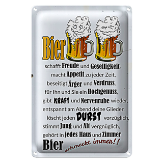 Blechschild 20x30cm Bier schmeckt immer Freude