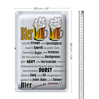 Blechschild 20x30cm Bier schmeckt immer Freude