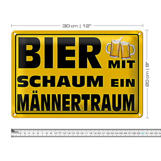 Blechschild Spruch 30x20cm Bier mit Schaum ein Männertraum