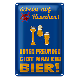 Blechschild Spruch 20x30cm Scheiß auf Küsschen gib ein Bier