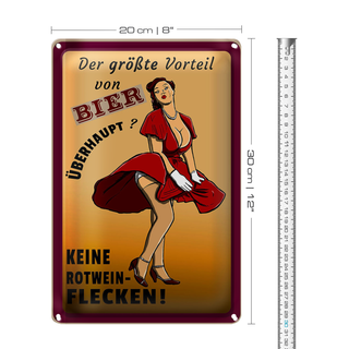 Blechschild Pinup 20x30cm Vorteil Bier keine Rotweinflecken