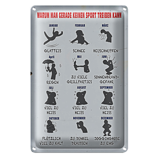 Blechschild Hinweis 20x30cm Gründe keinen Sport zu treiben