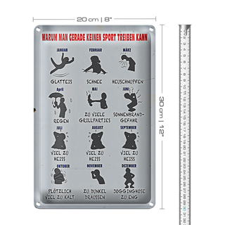 Blechschild Hinweis 20x30cm Gründe keinen Sport zu treiben