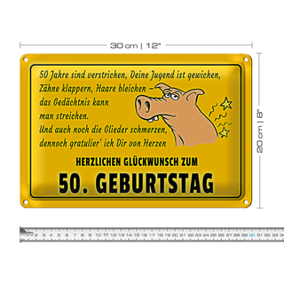 Blechschild Spruch 30x20cm Glückwunsch zum 50 Geburtstag