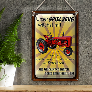 Blechschild Spruch 20x30cm Spielzeug wächst mit Traktor
