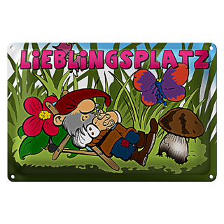 Blechschild Spruch 30x20cm Lieblingsplatz Zwerg im Garten