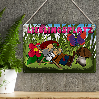 Blechschild Spruch 30x20cm Lieblingsplatz Zwerg im Garten