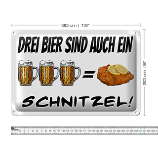 Blechschild 30x20cm 3 Bier sind ein Schnitzel