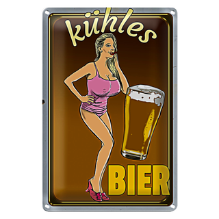 Blechschild Pinup 20x30cm kühles Bier