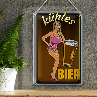 Blechschild Pinup 20x30cm kühles Bier