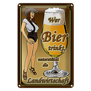 Blechschild Pinup 20x30cm wer Bier trinkt unterstützt Land