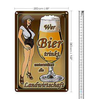 Blechschild Pinup 20x30cm wer Bier trinkt unterstützt Land