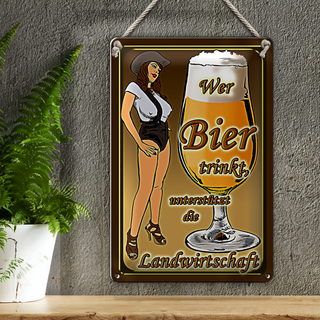 Blechschild Pinup 20x30cm wer Bier trinkt unterstützt Land