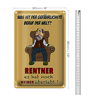 Blechschild Spruch 20x30cm was gefährlichster Beruf Rentner