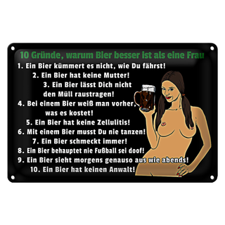 Blechschild Pinup 30x20cm 10 Gründe Bier besser als Frau