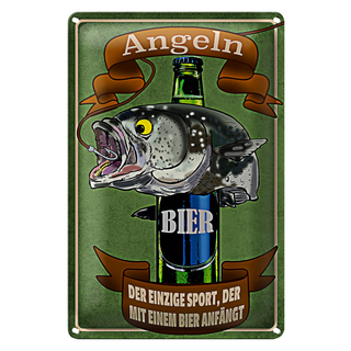 Blechschild Spruch 20x30cm Angeln Bier der einzige Sport