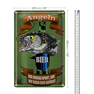 Blechschild Spruch 20x30cm Angeln Bier der einzige Sport