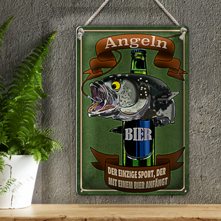 Blechschild Spruch 20x30cm Angeln Bier der einzige Sport