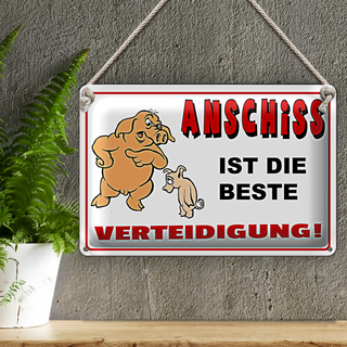 Blechschild Spruch 30x20cm Anschiss ist beste Verteidigung