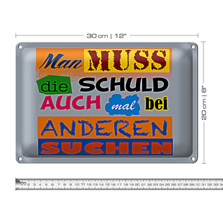 Blechschild Spruch 30x20cm Man muss die Schuld auch mal bei