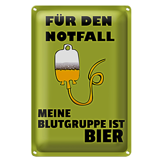 Blechschild 20x30cm für den Notfall Blutgruppe Bier