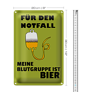 Blechschild 20x30cm für den Notfall Blutgruppe Bier