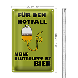 Blechschild 20x30cm für den Notfall Blutgruppe Bier