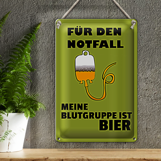 Blechschild 20x30cm für den Notfall Blutgruppe Bier