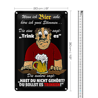 Blechschild Spruch 20x30cm wenn ich Bier sehe höre ich 2