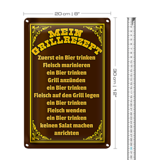 Blechschild Spruch 20x30cm mein Grillrezept zuerst ein Bier