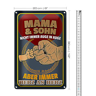 Blechschild Spruch 20x30cm Mama und Sohn immer Herz an Herz