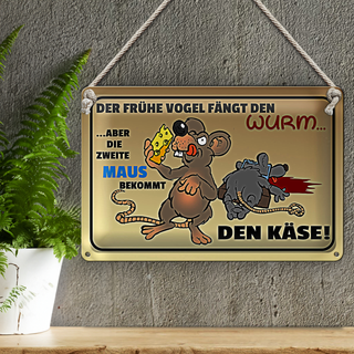 Blechschild Spruch 30x20cm der frühe Vogel fängt den Wurm