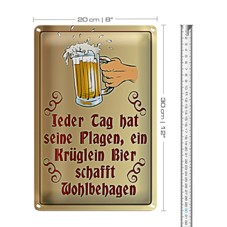 Blechschild Spruch 20x30cm Jeder Tag hat seine Plagen Bier