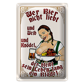 Blechschild Pinup 20x30cm wer Bier nicht liebt ein Blödel