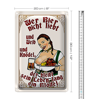 Blechschild Pinup 20x30cm wer Bier nicht liebt ein Blödel