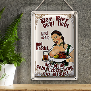 Blechschild Pinup 20x30cm wer Bier nicht liebt ein Blödel