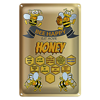 Blechschild Spruch 20x30cm Bee happy eat more honey Honig