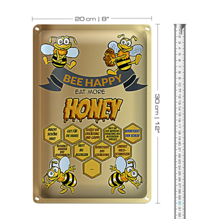 Blechschild Spruch 20x30cm Bee happy eat more honey Honig